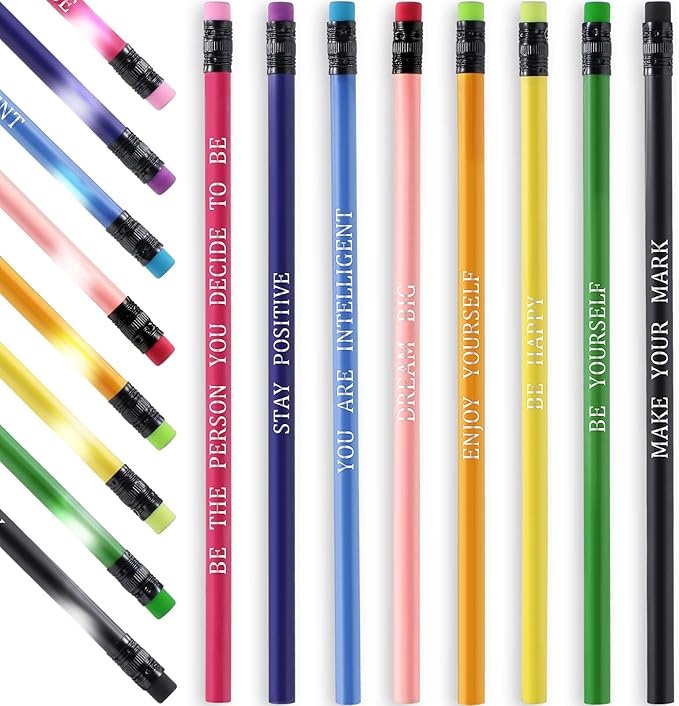Epakh 100 Pcs Inspirational Pencils Color Changing Pencils Bulk with Eraser HB Wooden Pens Gift for Kids Back to School Gift for Classroom, Student Reward(Mixed Colors,Classic Style)