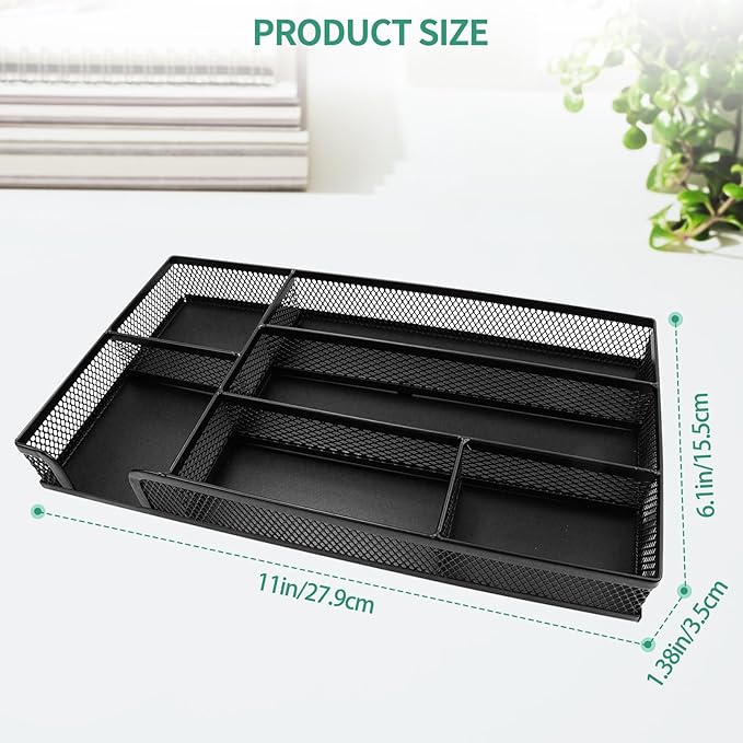 Small Metal Mesh Desk Drawer Organizer Tray for Paper, Office, Bathroom, Kitchen, Makeup & Vanity - Versatile Drawer Organizer