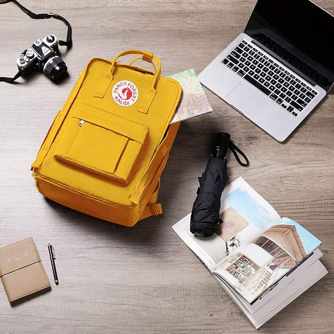 KALIDI Casual Laptop Backpack 15 Inches Classic Camping Rucksack Travel Outdoor Square Daypack College Hiking Gym Bag, Yellow