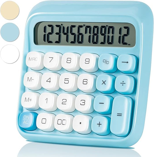 Deli Mechanical Switch Calculator 12 Digit, Large LCD Display Calculators Desktop with Big Buttons, Cute Calculator for Teachers Students Basic Office, Blue