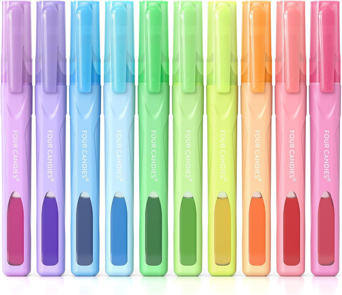 Four Candies Cute Pastel Highlighters, 10 PCS Highlighters Assorted Colors, Soft Chisel Tip, Clear Ink View, Aesthetic Highlighter Set for Organizing and Coloring & Back to School Supplies