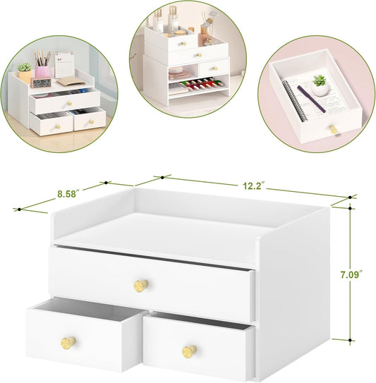 Bamboo Desk Organizer - Stackable, No Assembly Required, Ideal for Office/Home Use - Perfect for Toiletries, Stationery, Accessories. (White, Fence three Desk Organizer)