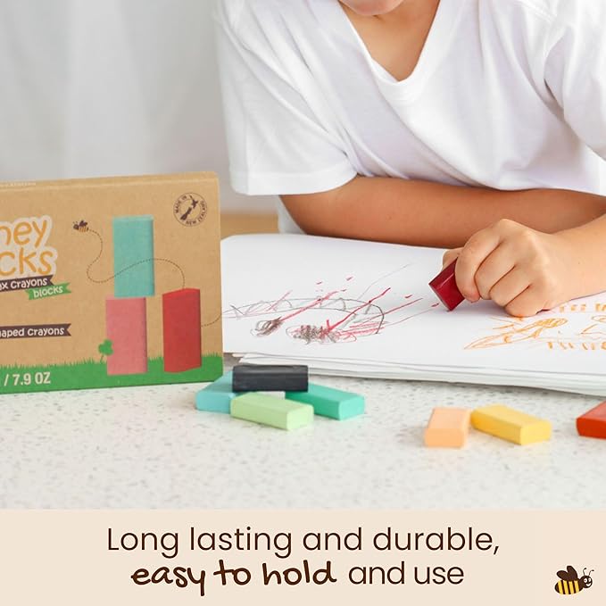 Honeysticks Block Crayons (16 Pack), Non-Toxic, Long-Lasting Jumbo Crayons for Kids, Toddlers, Made from Pure Beeswax and Food-Grade Colors, Ideal for Preschool Art Supplies