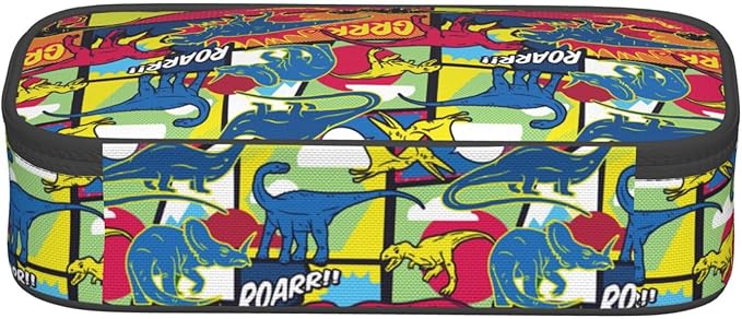 Cartoon Dinosaur Large Pencil Case With Zipper Compartments Stationery Pencil Bag For Kids Teens Students School Supplies