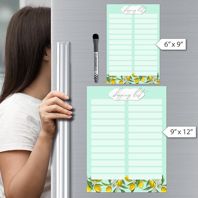 Dry Erase Shopping List Vinyl Sticker Decal Whiteboard by Glassboard Studio | Removable & Reusable | Magnetic Fine-Tip Marker Included (6 x 9 inches, Vintage Lemon)