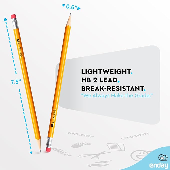 Enday #2 Pencils Bulk - 144 Pack - Pre-sharpened pencils #2 Wood-Cased Yellow Sharpened Pencils for Kids with Latex-Free Eraser Top for Office and Classroom Supplies.