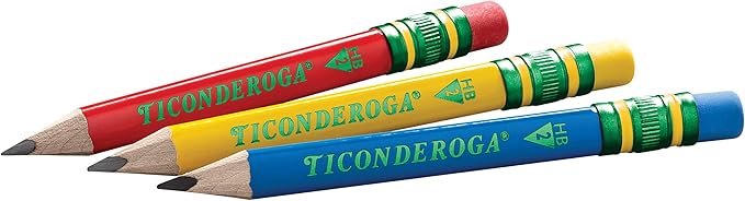 Ticonderoga My First Short Triangular Wood-Cased Pencils, #2 HB Soft, With Erasers, Primary Colors, 12 Count