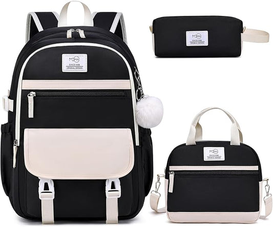 MOMUVO School Backpack Set for Girls,3pcs Bookbag with Lunch Box Pencil Case Kids School Bag Set