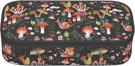 Mushrooms Snails Butterflies Large Pencil Case With Zipper Compartments Stationery Pencil Bag For Kids Teens Students School Supplies