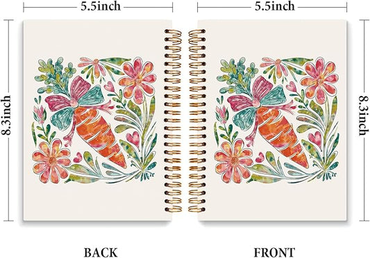 JXREQ Cute Carrot Bow Floral Notebook Botanical Journal Notebooks for Note Taking Writing, Pretty Carrots Journal for Women, Aesthetic Office Supplies, Spiral Notebooks 5.5x8.3