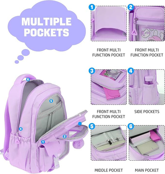 School Backpack for Girls, 15.6 Inch Laptop School Bags for Middle School Students-Kindergarten Elementary College Backpacks,Large Backpack for Teen Girl Students Casual Travel Daypacks-Purple