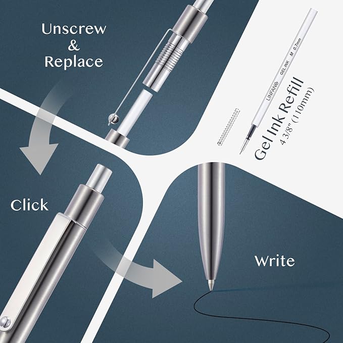 LINFANC 5 Pcs Gel Pens Ballpoint, Metal Barrel Medium Point 0.7 mm Quick Dry Black Ink Cute Pens for Journaling, Smooth Writing Gel Pen, Cute School Supplies Office Supplies Gifts for Men