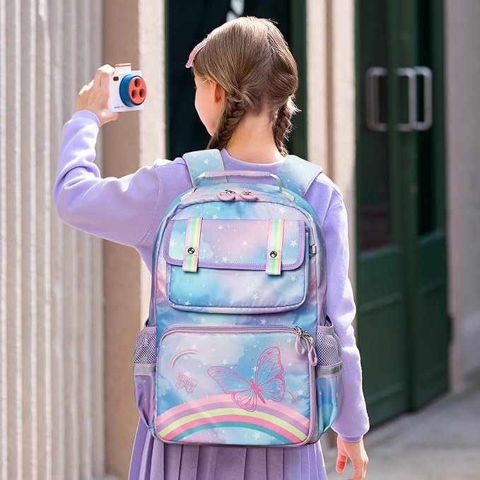 Kids Backpack - Lightweight 15” Backpack in Fun Prints for School, Travel, & Daycare, Ideal for Ages 4+, Roomy Interior, Durable & Water-Resistant Fabric, Back to School Book Bags(Rainbows)
