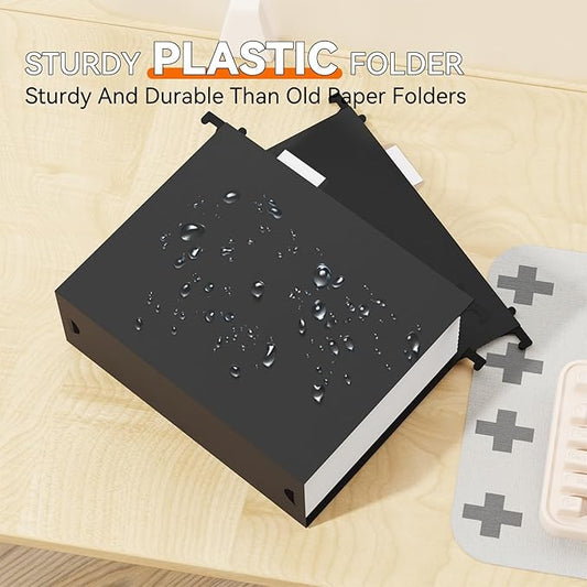 Plastic Hanging File Folder Letter Size,Heavy Duty 3 inch Expansion,Reinforced Black Large Hanging Folders,Insert Gasket,Adjustable Tabs,Filing Cabinet Folders for Office/School/Home,12 Pack