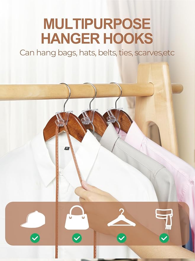 HOUSE DAY Closet Organizers and Storage, College Dorm Room Essentials - 60 Pack Clear Clothes Hanger Connector Hooks, Heavy Duty Hangers Organization, Premium Space Saving Hangers