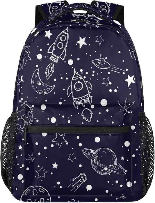 Kids Backpack for Boys Girls - School Bags for Primary Middle High School College Waterproof Casual Daypack Bookbag Lightweight Laptop Travel Backpack (Navy Universe Rocket)