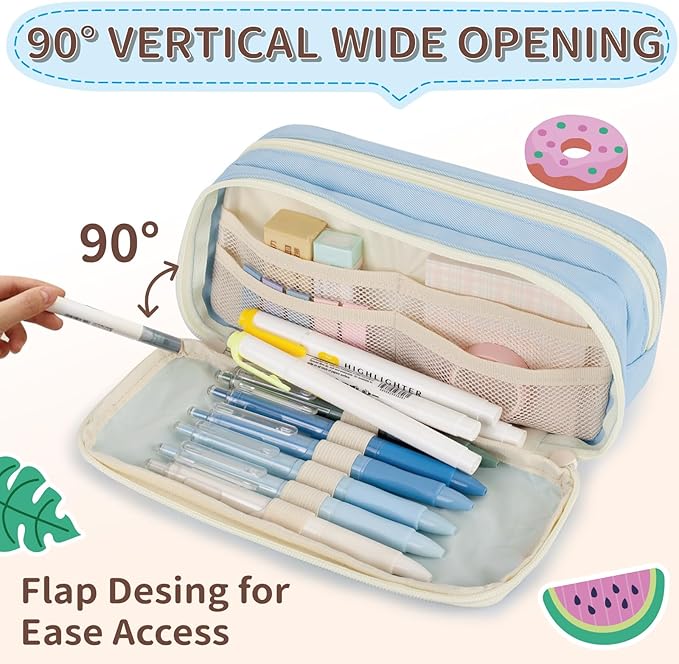 Large Capacity Pencil Case with Compartments, School Pencil Bags with Zipper, Big Storage Pen Bag for Teen Girl Boy Men Women, Adult Stationery Pen Bag for School College and Office