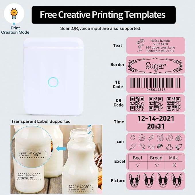 LMASBLTER D110M Label Maker Machine with Tape Portable Bluetooth Sticker Label Printer with Different Fonts Easy to Use Ideal for Home Office Organization Small Business Supplies USB Rechargeable