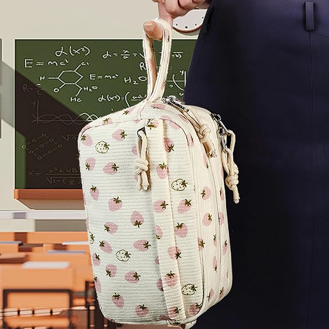 Bluboon Big Capacity Pencil Case Pencil Pouch Pen Case School Supplies Cute Pencil Box Pencil Bag for Teen Girls Boys Women Man (Strawberry Pink white)