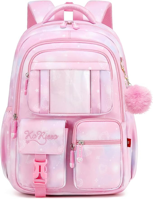 Lanola Girls Backpack, Kawaii Cute Kids Backpack for Teen Students Lightweight Water Resistant BookBag for Elementary Primary School - Pink