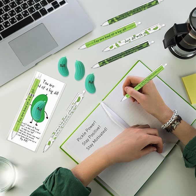 30 Sets Inspirational Pickle Gifts Bulk 6 Styles 0.7 mm Motivational Mechanical Pencils with Erasers Positive Cards Back to School Gifts for Student Teacher Coworker Office Supplies