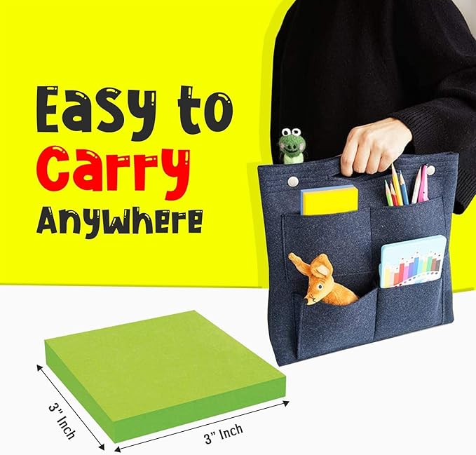 (12 Pads) Sticky Notes 3x3 in 100 Sheets/Pad, Self-Sticky Note Pads, 6 Bright Colors Super Sticky Pads - Easy to Post for School, Office Supplies, Desk Accessories