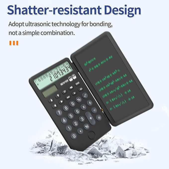 NEWYES Portable Calculator with Notepad, 2-Line 12-Digits Large Display, Rechargeable Solar Power Desk Calculator for Office School Students (Black)