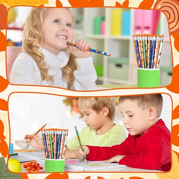 JULMELON 72PCS Fall Party Favors Set, 36PCS Autumn Pencils with 36PCS Pumpkin Maple Leaf Erasers, Pencils for Thanksgiving Holiday Party Reward Supplies