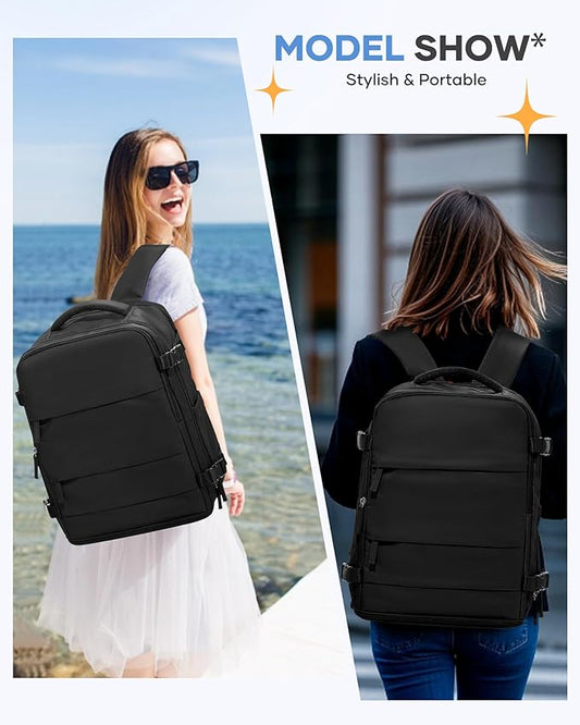 coofay Large Black Travel Backpack Carry on Flight Approved Mochila De Viaje Personal Item Backpack for Airlines Frontier Airlines Personal Item Bag Large Backpacks for Travel Backpacks for Men Women