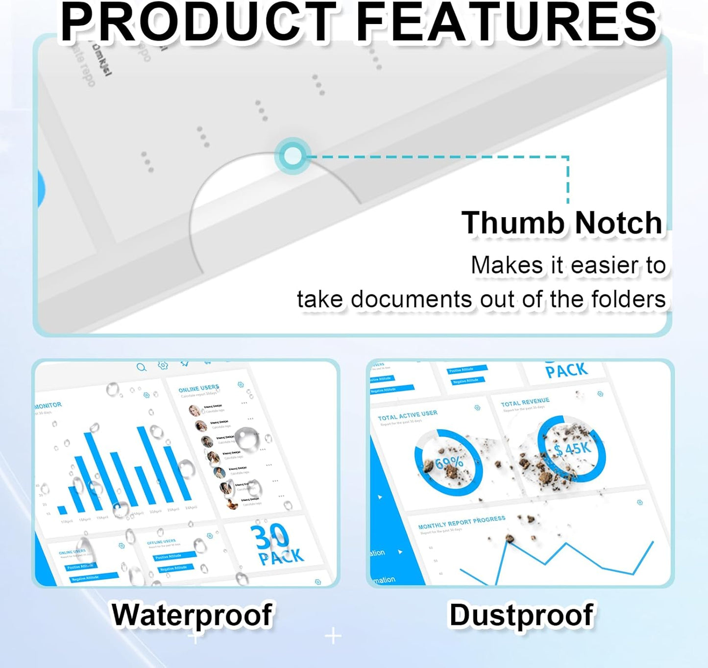 HOUYEE 30 Pack Heavy Duty Clear Document Folder, Plastic Paper Sleeve Fit for Letter Size Paper, for Home, Office, and School Use