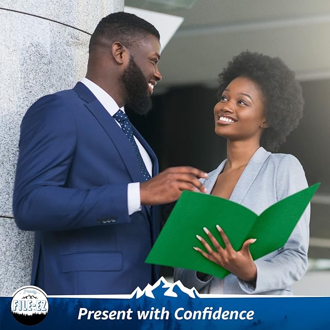 FILE-EZ Two-Pocket Folders, Green, 125-Pack, Textured Paper, Letter Size (EZ-32460)