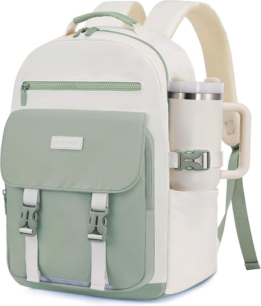 LOVEVOOK School Backpack for Teen Girls，Casual School Backpack 14-18 Teenage 15.6 Inch Laptop Bookbag, Cute Big Student Laptop Backpack for College Women Middle High School Travel Daypack，Green