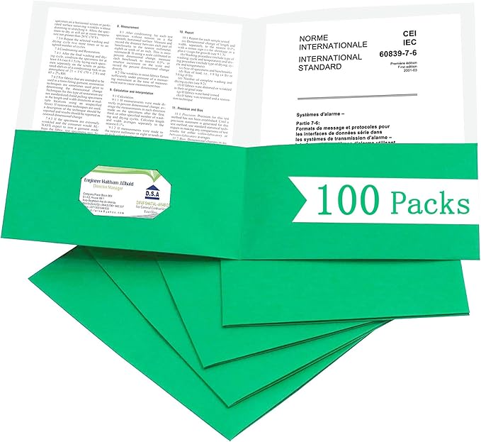 Zzrywuty 100 Packs Paper Folders with Pockets for Students,Businessmen and Office Workers,Letter Size,Two Pocket Folders with Card Slot for Office,Business,School Supplies (Green)