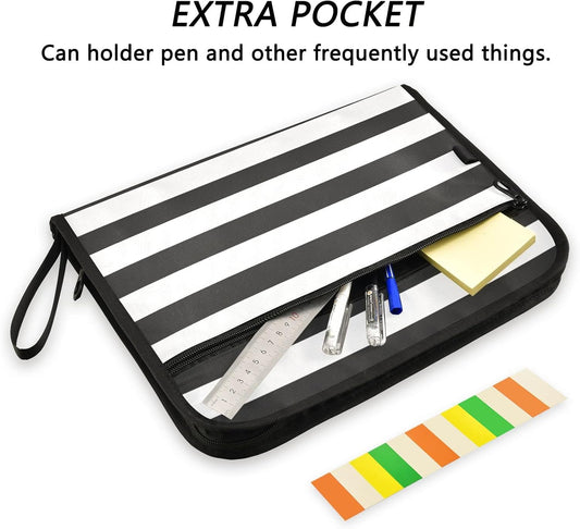 Gredecor Black and White Striped Expanding File Folder 13 Pockets Expandable Filing Folders Accordion Document Files Organizer for A4 Letter Size Paper