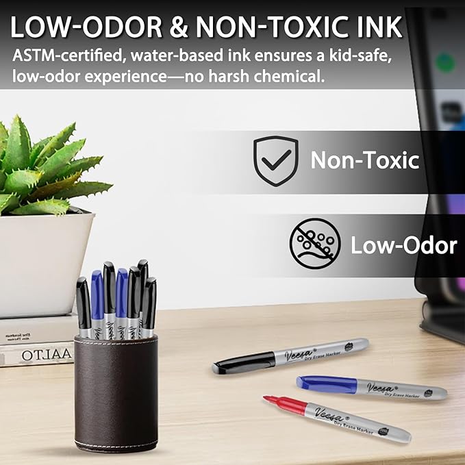 VEESA Dry Erase Markers Fine Tip, 3 Assorted Colors, 75 Pack Low-Odor Whiteboard Marker Pens Bulk, Office Series, Classroom Set