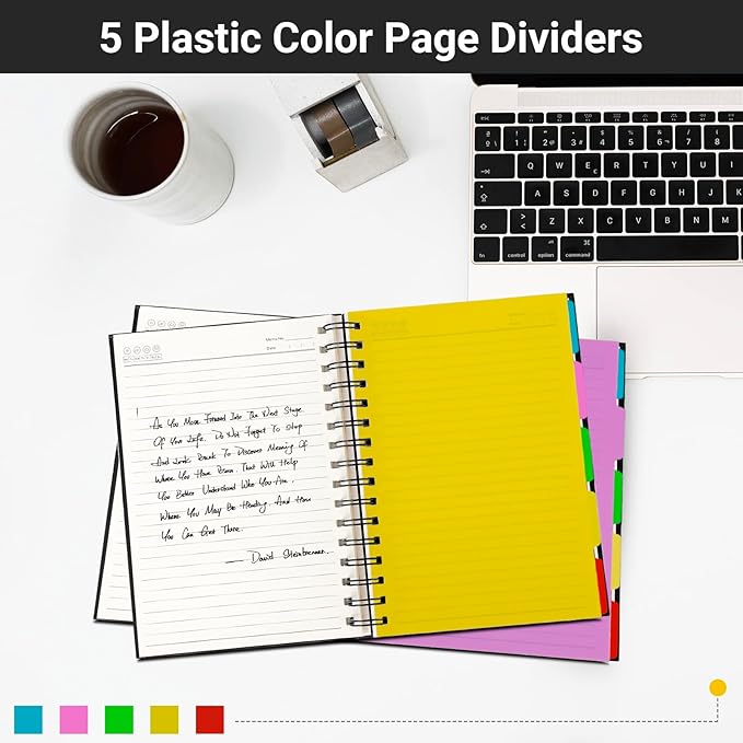 EUSOAR 5 Subject Spiral Notebook, 1pcs B5 7.3"x10.2" College Ruled Hardcover Writing Pads with 100GSM Lined Paper, 120Sheets/ 240Pages, for Note Taking School Business Work Writing Diary, Black