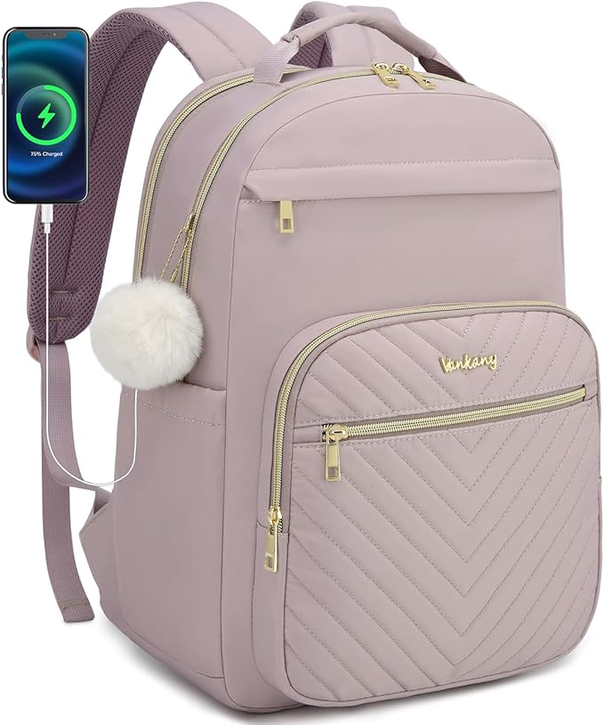 17.3in Laptop Backpack Women for Work, Cute Teen Backpack for Girl University Teacher Nurse Middle School Bag Aesthetic, Light Purple