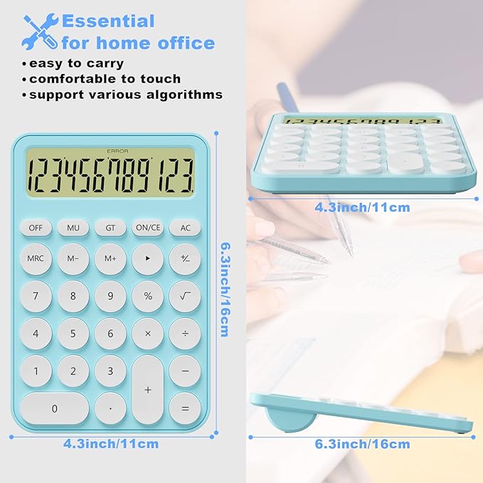 Cute Calculators Desktop Size 6.3 * 4.3in/16 * 11cm, DECKLIT Battery 12 Digit Desk Calculator Extra Large LCD Display, Great Desktop Calculator Big Buttons, 15°Tilt Screen for Kids Calculator(Pink)