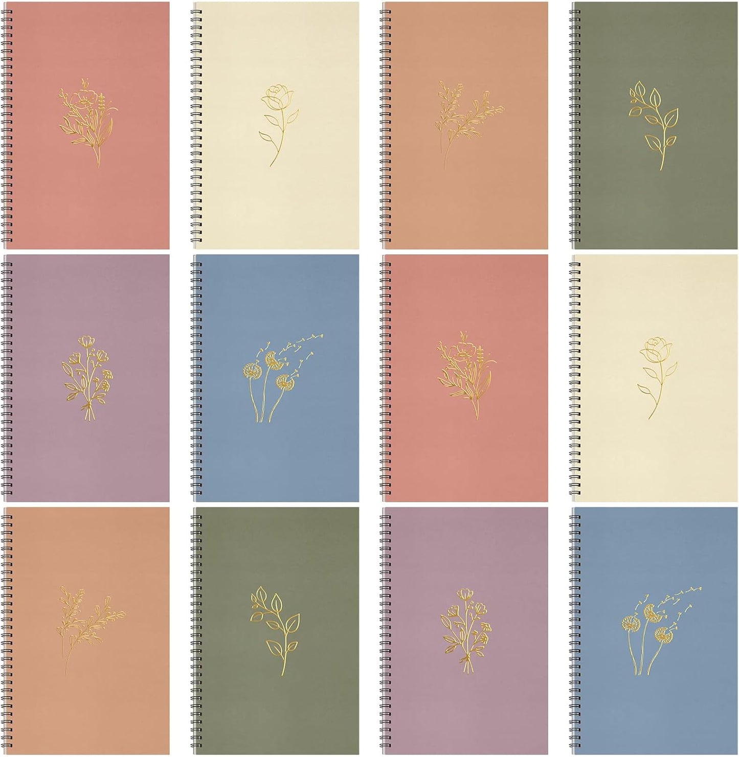 Fuutreo 12 Pcs Spiral Notebook for Work A5 8.3 x 5.7 Inch College Ruled Spiral Journal Notebook Kraft Cover Ruled Paper, 12 Color, 60 Sheets, 120 Pages for Office School(Hot Stamping)