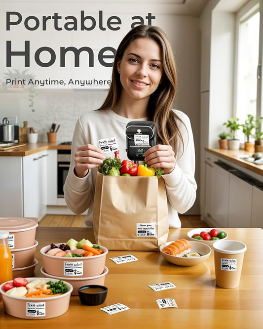 Phomemo M110 Label Maker - M110 Barcode Label Printer Portable Bluetooth Maker Machine with Tape for Name Labels, Small Business, Address, Logo, Clothing Price Tag, Mailing, with 40x30mm Label, Black