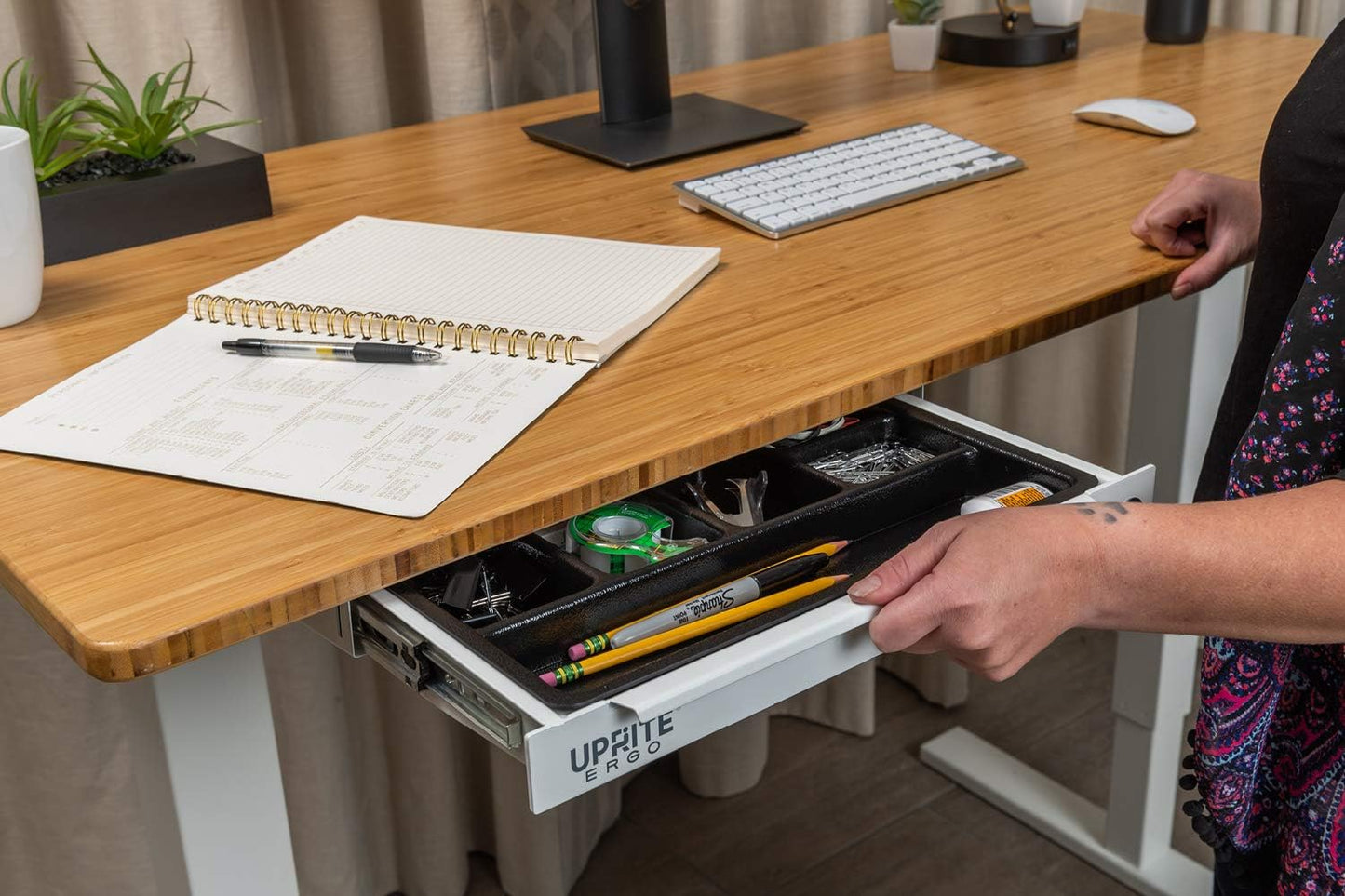Perfect Posture Max Under Desk Storage Drawer – Large Desk Drawer with Lock for Regular & Sit-Stand Standing Desks, White (19.5” x 9.5”)