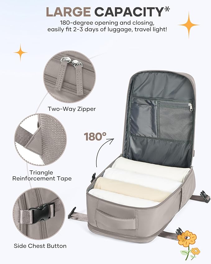 Large Travel Backpack - Carry On Flight Approved Mochila De Viaje - 18x14x8 Inches - Personal Item Travel Bag for Men & Women