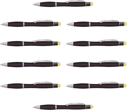 DISCOUNT PROMOS 10 Marathon Gel Highlighter Pens Pack - Twist Mechanism, Ballpoint - Black
