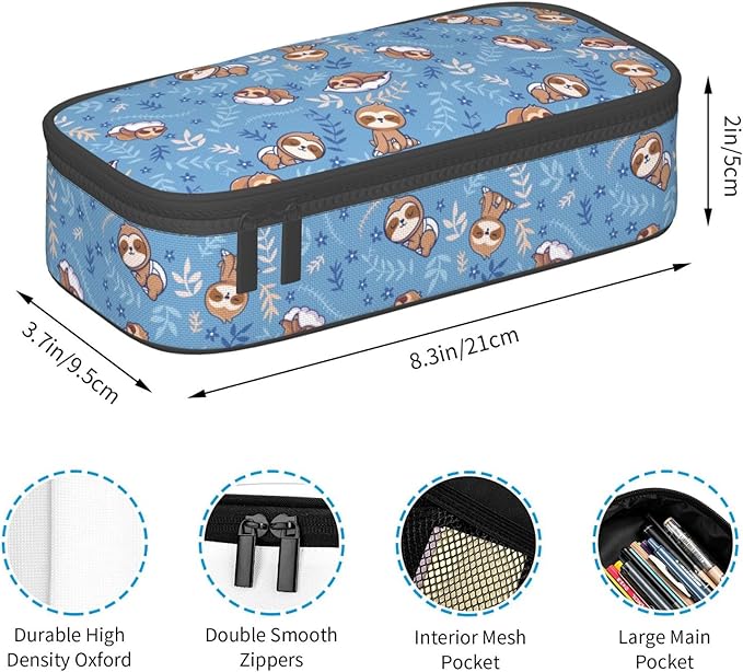 Cute Sleep Sloth Large Pencil Case With Zipper Compartments Stationery Pencil Bag For Kids Teens Students School Supplies