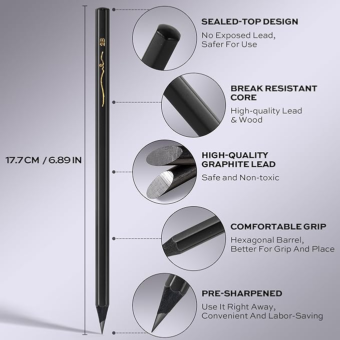 VUSIGN Pencils Bulk - 72 Pack 2B Pre-sharpened Drawing Pencils, With 1 Sharpener & 2 Erasers, for Art,Sketching, Shading, School & Office Supplies, Black