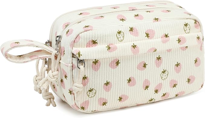 Bluboon Big Capacity Pencil Case Pencil Pouch Pen Case School Supplies Cute Pencil Box Pencil Bag for Teen Girls Boys Women Man (Strawberry Pink white)