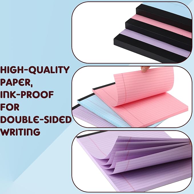 Honoson 6 Pack Legal Pads 8.5 x 11 College Ruled Colored Notepad 600 Sheets Wide Ruled Writing Pads 100 Sheets/pad Lined Paper Bulk for Office School Classroom Teacher Students Supplies, 3 Colors