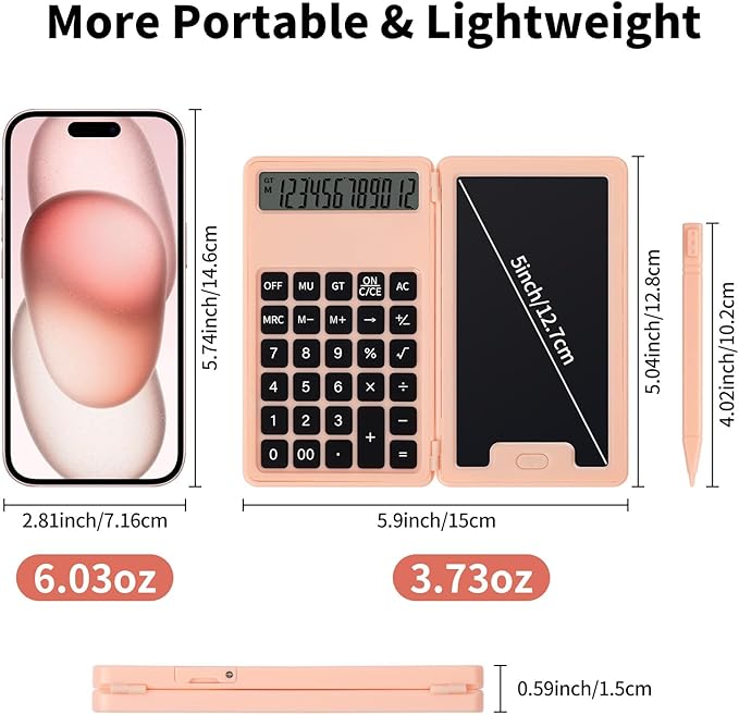 Desk Portable Basic Calculator with Notepad and Stylus, 12 Digit Large Display Multi-Function for Office, School, Home & Basic Financial (Pink)