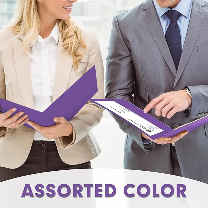 Two Pocket Folders, PANDRI 50 Pack 2 Pocket Folders, Letter Size Paper File Folder for School Office Home Business, Purple