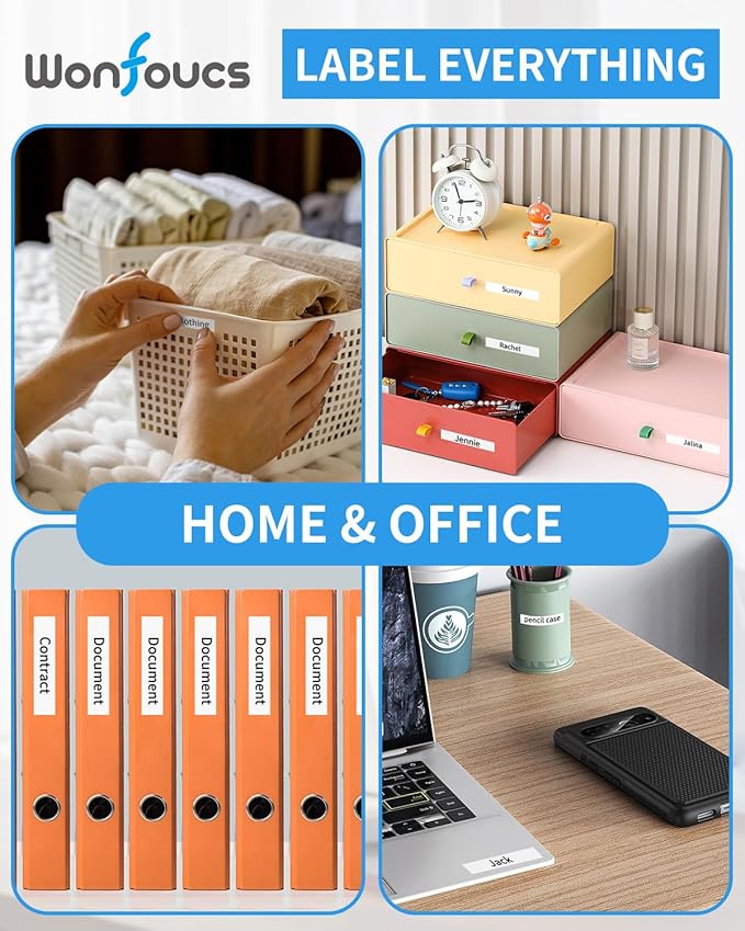 Wonfoucs TZ Tape 9mm 0.35 Laminated White TZe-221 Ptouch Tapes Replace for Brother P-Touch Label Tape TZe221 Work with Brother Label Maker Tape PT-D210 PT-D220 PT-H103W PT-1890 PT-D600 PT-D410, 4-Pack